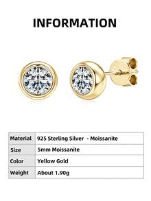 XUJIA 1 pereche de cercei cu șurub și diamant din argint 925, cercei cu moissanit rotund VVS1, culoare D, 5 mm/6,5 mm, cercei minimalisti strălucitori de zi cu zi, cadou perfect pentru femei de ziua de naștere sau aniversare - EMO-556 - Vizualizare 14