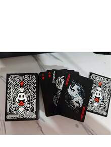 Baralho de Cartas de Jogar Personalizadas com Grafite, Cartas Colecionáveis com Tema de Anjo Preto e Branco, Jogo de Tabuleiro de Entretenimento Multiplayer, Cartas de Papel Durável - Multicolorido - Visão 9