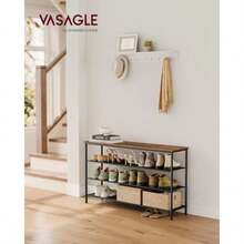 zxxVASAGLE Estante Zapatero de 4 Nive Estante para Zapatos 120 x 30 x 71  M de Ml Tela de Poliester Marron Rustico y Negro MLBS135B01estantería - 4 niveles 118 x 472 x 28 pulgadas - Ver 2