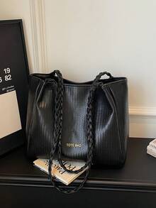 斋月新款时尚大容量高端休闲简约轻便百搭韩版复古慵懒格纹编织女士单肩手提包 - 彩色 - 查看 8