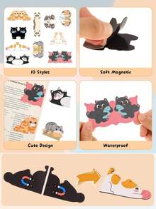 Set de 6 marcapáginas con diseño de gato, marcapáginas creativos multifuncionales, adecuados para la temporada de regreso a clases - Negro - Ver 10