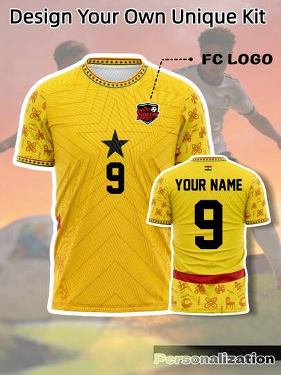 1pc 2026 World Cup Ghana Home Black Star Customized Jersey - Personalized Number And Name, Vibrant Yellow Shirt, Cheer For Ghana's Legendary Black Stars, This Jersey Embodies Culture And Expression, Perfect For Match Day, Training Or Showcasing Your Ghana Pride. Great Gift For Valentine's Day Summer