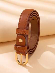 A Solid-Colored Adjustable Buckle Belt With A Belt Punch, Suitable For Summer, Autumn School Days, Parties, Festivals, And Other Occasions - Camel - View 1
