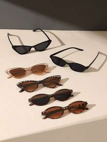 6pcs Leopard Print Plastic Multicolor Geometric Full Frame Classic Set For Women, Suitable For All Face Shapes, Applicable For Carnival Parties, Outdoor Activities, Daily Wear, Fashion Accessory, Back To School Essential - 6pcs 黑白豹紋茶組合 - 查看 3