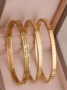 3pcs/1pc Fashionable & Elegant Daisy Stainless Steel Bracelet, Suitable For Daily Wear, Stacking, Music Festival & Party Accessories - Gold - View 10