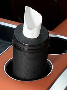 1Pc Round Car Tissue Holder With Window Breaker, Premium ABS & Leather-Style Dispenser, One-Hand Pull, Cup Holder Fit, Universal For All Vehicles SUVs Trucks - Tissue Box - View 11
