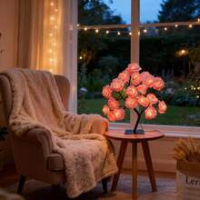 Integrated Set, Artificial Rose Tree Lamp, Lighting Artificial Flowers, Wedding Decoration Props, A Surprise Gift For Your Girlfriend, Romantic Bedroom Night Light, Realistic Artificial Rose Bouquet, Suitable For Weddings, Birthdays, Etc. - 彩色 - 查看 2