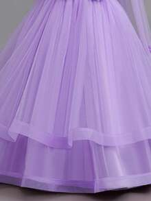 Young Girl Elegant Floral Flower Girl Wedding Dress Princess Tulle Long Gown, Suitable For Formal Occasions, Parties, Anniversaries - Purple - View 9