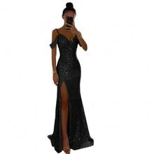 Spring And Autumn New Style Spaghetti Strap Sequin Split Dress Casual Loose Party Dress - Black - View 6