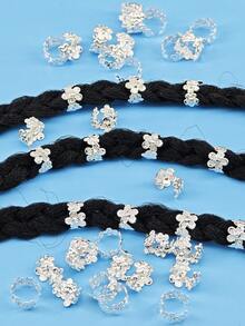 50pcs Mini Gold Flower Hair Ties, Personalized DIY Braiding Decorations, Suitable For Kids Braids, Weaves And Extensions - Silver - View 7