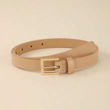 1pcsSimple & Fashionable Square Buckle Waist Belt For Women, Solid Color Elegant Lady Dress Pants Belt, Retro Casual Waist Belt, College Style, Suitable For Daily Commute, Can Be Gifted Summer, School Fall, Autumn, Halloween - 米色 - 查看 7