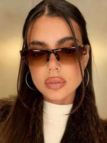 1pc Rectangular Half-Frame Fashion Eyeglasses, Transparent Eyeglass Frame, Thick Frame Glasses, Retro Versatile Casual Women Glasses, Transparent Eyewear, Suitable For Daily Wear, Street Style, Vacation, Autumn/Winter Matching. - Multicolor - View 16