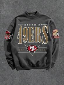 SAN FRANCISCO 49ERS EST. 1946 Font Multi Print 250g High Quality Men S Crewneck Sweatshirt American Retro Outdoor Long Sleeve Sports Top Casual Daily Wear For Spring, Autumn Winter  Clothing Gift For Friends Family On Holidays - 深灰色 - 查看 9