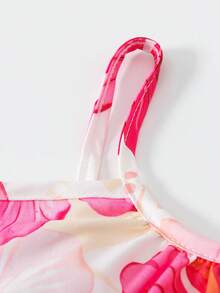 BASUSARRI Young Girls Floral Print Camisole Top And Wide Leg Pants Set, Fashionable And Versatile Casual Holiday Outfit - Pink - View 5