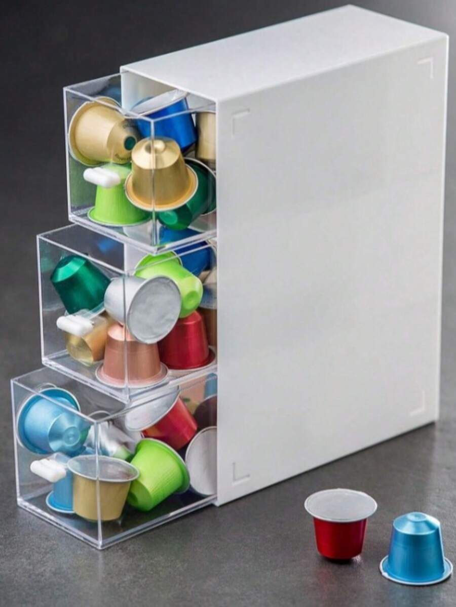 1pc Tea Caddy For Tea Bags Kitchen Storage Drawer Basket Cabinet Countertop Storage Box Coffee Tea Sugar Storage Supplies - trắng - Xem 1