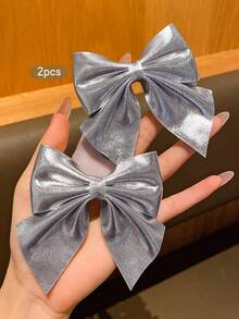 2pcs Silver Bowknot Hair Clips, Sweet Style Hair Accessories Suitable For Everyday Use, Affordable - Silver - View 1