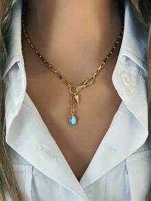 1pc Lovely Women's Necklace With Lobster Clasp Design, Featuring Small Geometric And Teardrop Pendants. Delicate And Charming, Pairs Beautifully With Floral Dresses. - Multicolor - View 5