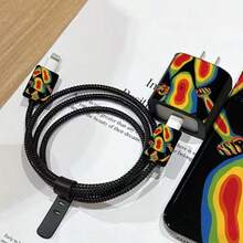 涂鸦风格数据线保护壳，兼容 18-20W充电器，防刮防摔保护套 - 黑色 - 查看 7