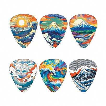 12 Guitar Picks, Featuring Japanese-Style Illustrations, Made Of Durable PVC. Suitable For Fingerstyle And Strumming Guitar Playing Styles, Also Compatible With Stringed Instruments Such As Bass, Ukulele, And Guzheng. (Musical Instrument Accessories)