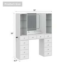 FUSOU 12-Drawer Makeup Vanity Desk With Charging Station, LED Mirror, And 2 Glass Cabinets, 3 Color Modes, Adjustable Brightness, Glass Top, Dressing Table With Chair For Bedroom (12 Drawers) - Blanco - Ver 9