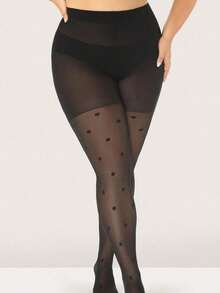 1 Pair Ultra-Thin Black Polka Dot Jacquard Sexy Fashion Pantyhose, Suitable For Fashion-Conscious Wearers - Black - View 4