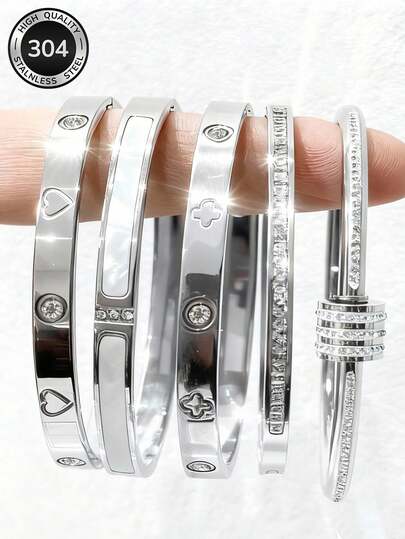 Conjunto de joyas para mujer Znice, pulsera de acero inoxidable con circonita cúbica, conjunto de pulsera de flor de doble cabeza totalmente pavimentada, pulseras apilables de lujo, regalo de cumpleaños/Año Nuevo/Día de San Valentín, accesorios para parejas/mejores amigos, versátil de alta gama