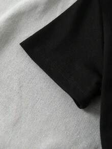 女童字母蝴蝶结印花圆领短袖T恤，休闲日常穿着 - 黑色 - 查看 4