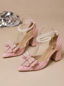 Women's 2026 Spring/Summer Fashion Pointed Toe High Heels, Transparent Fairy Strap French Style Sandals With Rhinestones, Elegant, Women's High Heels, Elegant, Party Dress, Wedding Dress - Pink - View 7