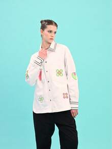 Women's Good Quality Appliqué Mix Shirt-MADE IN TURKEY - White - View 4