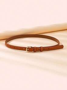 A Solid-Colored Adjustable Buckle Belt With A Belt Punch, Suitable For Summer, Autumn School Days, Parties, Festivals, And Other Occasions - Camel - View 8