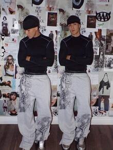 Men's & Women's Y2K Vintage Wide-Leg Pants - 2000s Retro Streetwear With Leopard & Zebra Print, Elastic Waist Straight Leg Trousers For Hip-Hop Outfits, All-Season Casual Wear (Machine Washable) - 灰色 - 查看 3