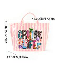 Pvc Striped Tote With "Cruise-Life" And Marine Life,Large Capacity Lightweight Handbag With Vertical & Horizontal Stripes | Multifunctional Commuter Travel,Fashiona Casual Pvc Striped Tote Bag, Heavy-Duty Durable Handbag, Fixed Shoulder ,Women's Large Capacity Shopping Bag Tote Bag, Suitable For Commuting And Travel Storage Bag, Suitable For Shopping, Stylish Casual Handheld Shoulder Purse - Multicolor - View 11