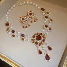 Juego de 3 piezas de aretes, collar y joyería de mujer con diseño artesanal retro elegante, de lujo y alta gama - 10-3049 Color de la imagen principal - Ver 9