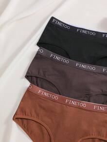 Set de 3 bragas de mujer de algodón de unicolor, cómodas y sexys con cintura alta y estampado de letras, adecuadas para el Día de San Valentín, días festivos, deportes y uso diario - Multicolor - Ver 4