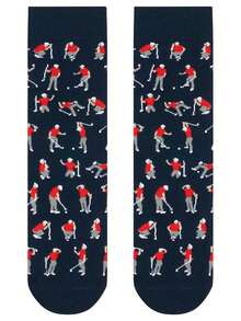 12只/10只/5只/4只/1双趣味高尔夫球手印花男女通用袜，新奇休闲中筒袜，高尔夫爱好者礼物之选，趣味高尔夫图案中筒袜，休闲舒适新奇运动袜 - 彩色 - 查看 8