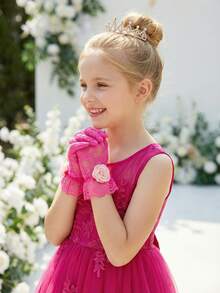 1 par de guantes de encaje floral para niñas de 4 a 12 años, guantes de encaje ultra suaves y elásticos, adecuados para bodas, concursos de belleza, niñas de las flores, actuaciones de baile y accesorios de fotos de princesa de cumpleaños - 1Pair - Ver 9
