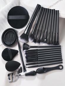 26件套化妆工具套装，包括：20支化妆刷套装+1个化妆海绵+1个三角粉扑+1个化妆刷清洁工具+1个圆形粉扑+1个睫毛夹+1个鼻腔清洁刷 - 黑色 - 查看 2