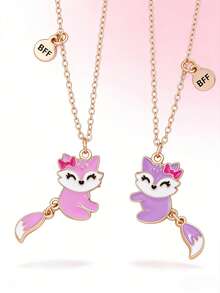 Bộ 2 mặt dây chuyền hình cáo hoạt hình có đuôi cử động được, vòng cổ tình bạn, quà tặng trang sức đeo hàng ngày. - Nhiều màu - Xem 10