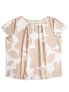 女式随机印花短袖衬衫 - 休闲圆领，宽松版型，适合所有季节的涤纶衬衫