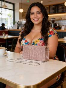 Bolsas Bolsa clutch festa listrada enrugada ondulada glitter carteiro caixinha transversal alça corrente cadeia clutch prateado que cabe celular Pode ser usado como clutch ou bolsa transversal clutch com alça removível - Aleatório - Visão 6