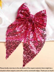 1个女孩闪亮亮片蝴蝶结发夹，可爱返校季亮粉色闪光蝴蝶结发夹金属鳄鱼夹发卡发饰，适合节日派对和日常使用 - 玫紅色 - 查看 8