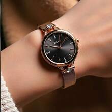 BIDEN 1件女士手表 时尚钻石小表盘 奢华石英机芯 不锈钢网带 优雅休闲防水女士手表 - 玫瑰金 - 查看 2