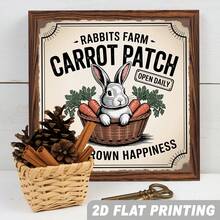 2D Flat 1pc, Rabbits Farm Carrot Patch Open Daily Homegrown Happiness Wooden Framed Sign Farmhouse Theme Wall Hanging Vintage Bedroom, Kitchen, Living Room, Decorative Signs & Plaques 8x8 Inch - Multicolor - View 2