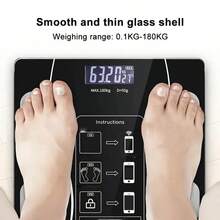 Smart Bathroom Scale, Digital Weight Scale With Backlit LED Display And Sturdy Tempered Glass, Compact Size, Max Weight Capacity 400 Lbs / 180kg - 黑色 - 查看 4