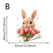 1/4 Set di adesivi per finestre primaverili con animali, conigli carini, mucche delle highlands, scoiattoli con tulipani e girasoli, decorazioni statiche per vetri, decorazione per il soggiorno - Multicolore - Visualizzare 15