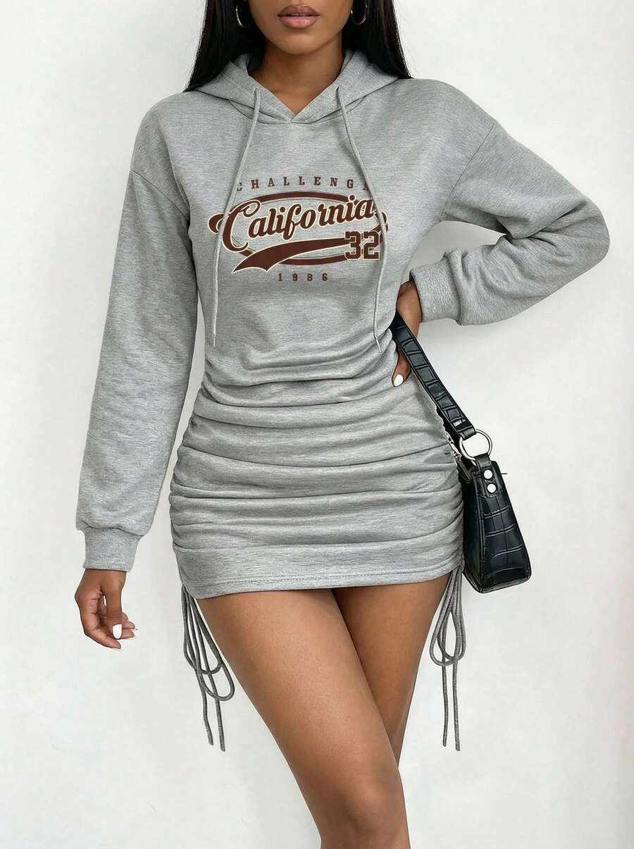 Blazique Long-Sleeved Women's Short Hooded Dress, Suitable For Daily Outings - Grey - View 1