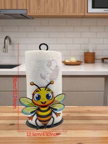 可爱蜜蜂造型纸巾盒架 | 铁艺设计，带防滑底座，适用于厨房台面、客厅、餐桌、卧室、浴室及各种装饰场景 - 彩色 - 查看 3