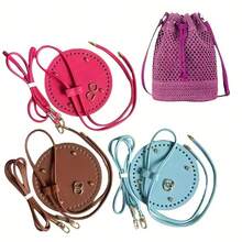 3件套DIY钩编饺子袋配件套装 - 草编饺子袋钩编材料、可调节肩带、拉链仿皮底、手工包装用品、DIY钱包钩编包制作、DIY钱包制作 - 彩色 - 查看 5