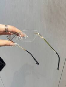 1pc Men's Rectangular Gold Frameless Transparent Glasses, Accessory For Valentine's Day & Vacation - 1pc Gold Frame White Flat - View 4