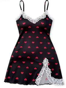 Contrast Lace Trim Heart Print Camisole Nightgown - Black - View 6